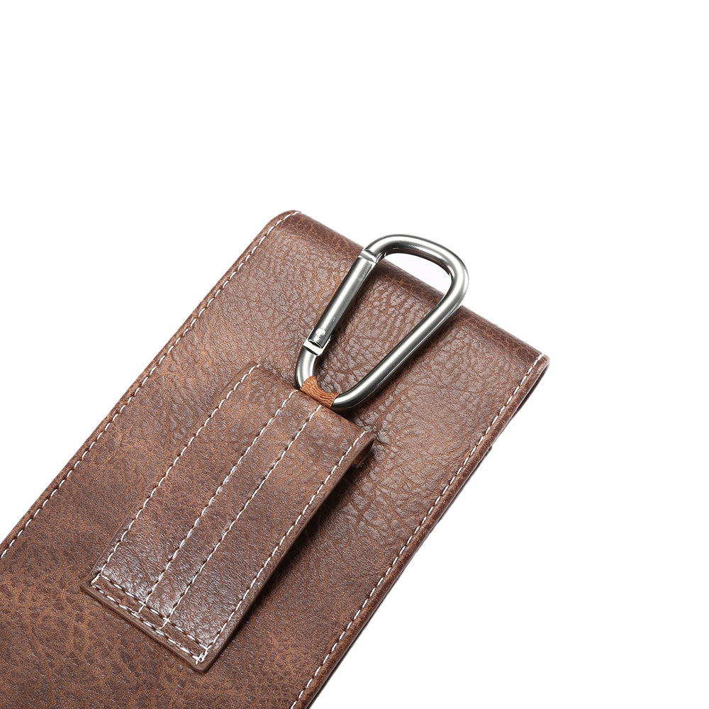 Elephant Skin Universal Vertical Leather Holster Pouch Card Holder with Carabiner, Inner Size: 14x7.5x1cm - Coffee