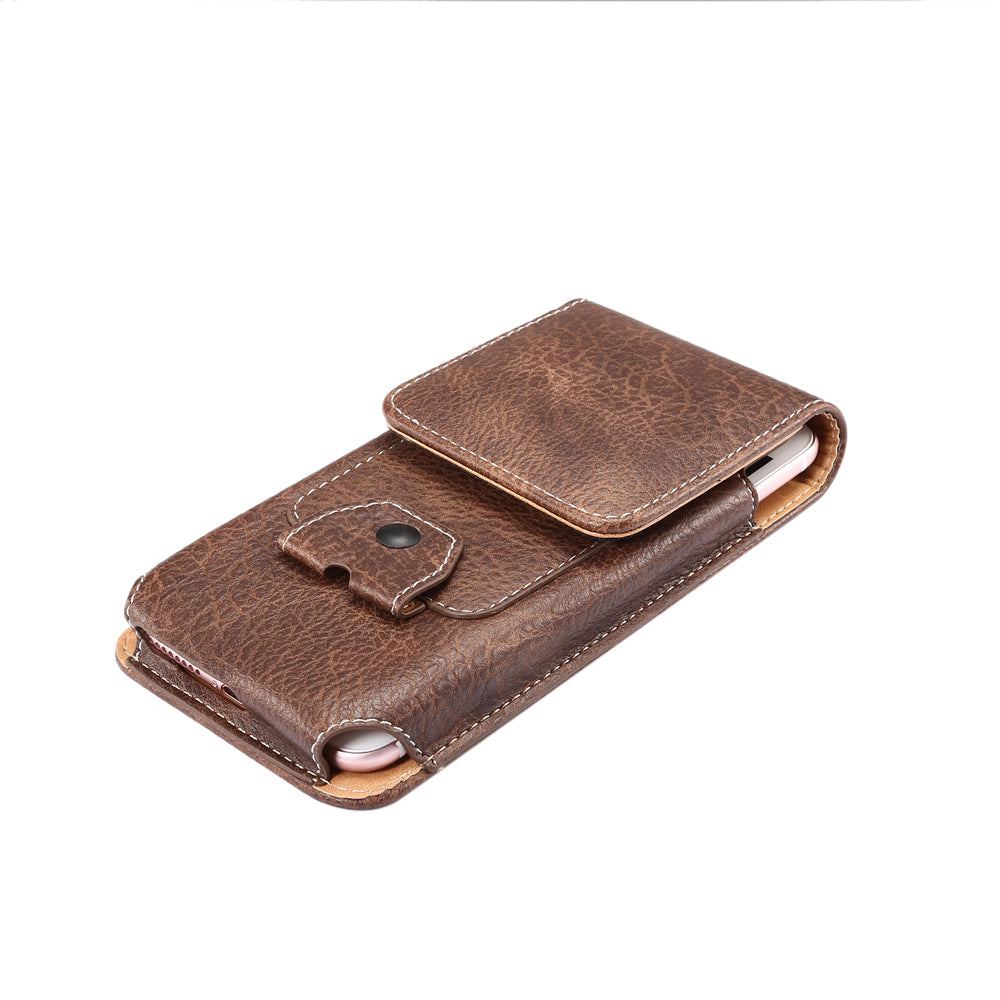 Elephant Skin Universal Vertical Leather Holster Pouch Card Holder with Carabiner, Inner Size: 14x7.5x1cm - Coffee