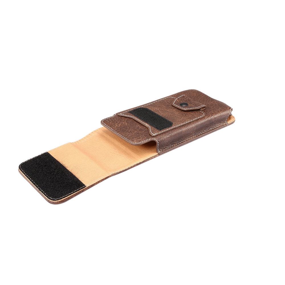 Elephant Skin Universal Vertical Leather Holster Pouch Card Holder with Carabiner, Inner Size: 14x7.5x1cm - Coffee