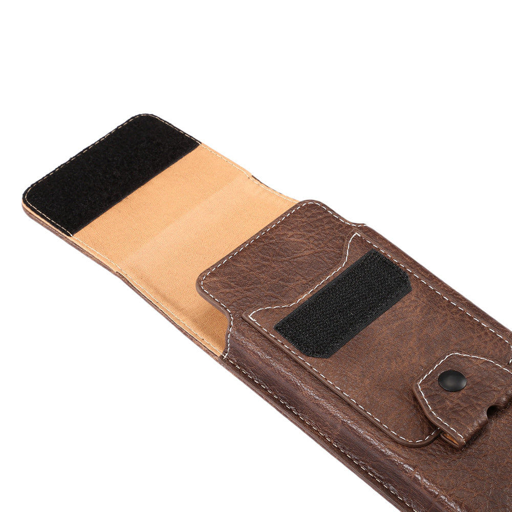 Elephant Skin Universal Vertical Leather Holster Pouch Card Holder with Carabiner, Inner Size: 14x7.5x1cm - Coffee