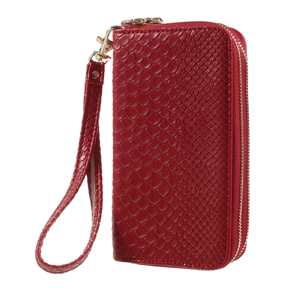 Universal Zipper Wallet Leather Cover with Strap for iPhone 6 /6s /7 - Fish Scale Texture / Red