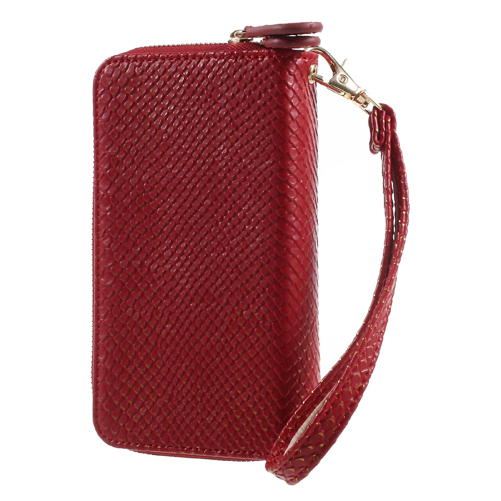 Universal Zipper Wallet Leather Cover with Strap for iPhone 6 /6s /7 - Fish Scale Texture / Red