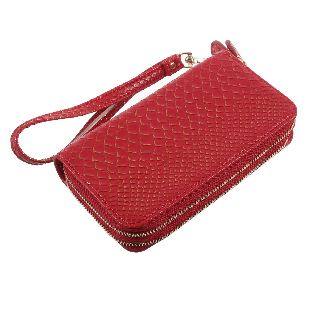 Universal Zipper Wallet Leather Cover with Strap for iPhone 6 /6s /7 - Fish Scale Texture / Red