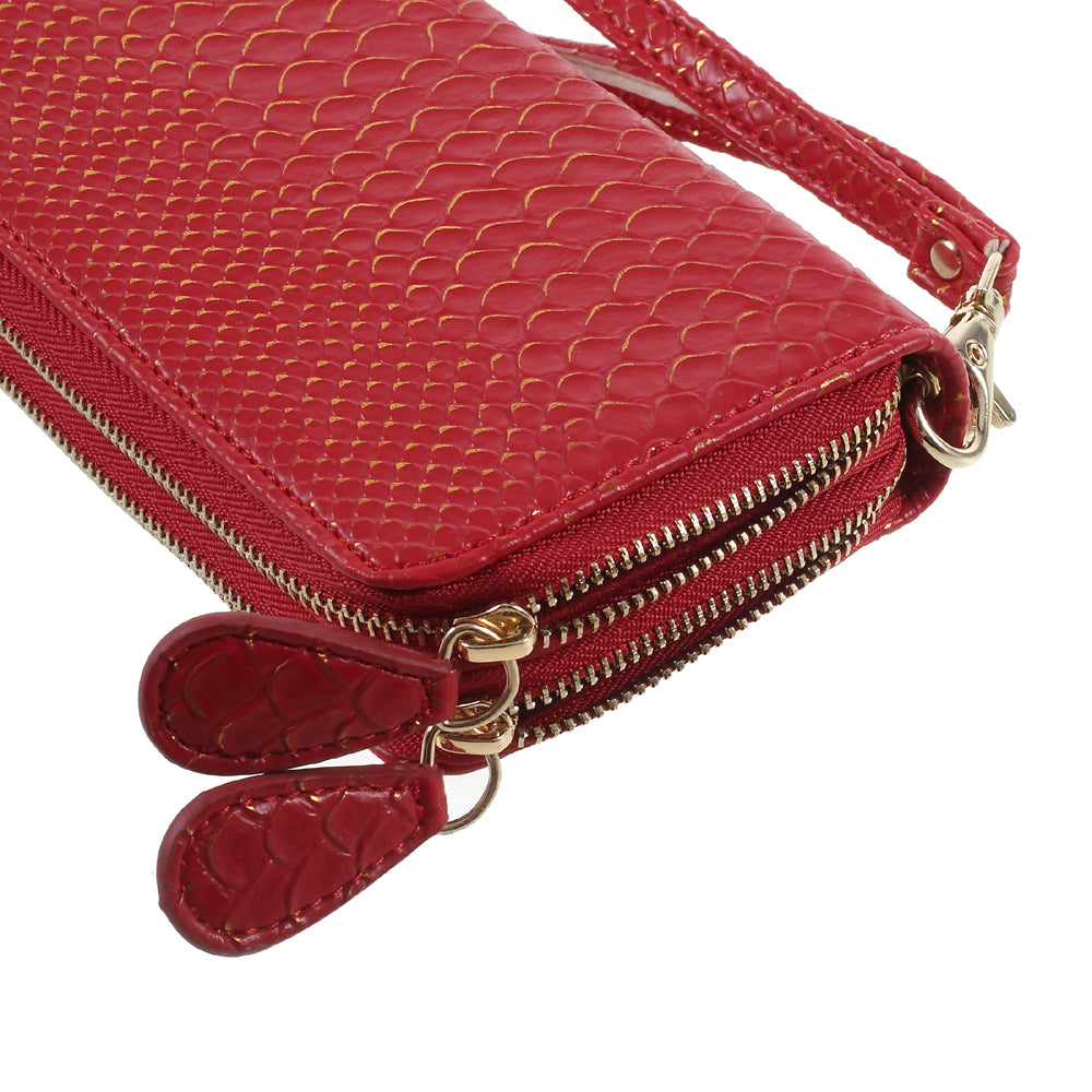 Universal Zipper Wallet Leather Cover with Strap for iPhone 6 /6s /7 - Fish Scale Texture / Red