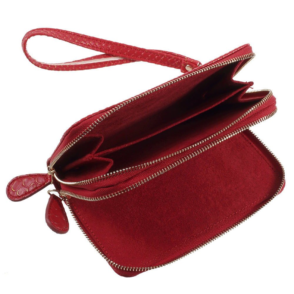 Universal Zipper Wallet Leather Cover with Strap for iPhone 6 /6s /7 - Fish Scale Texture / Red