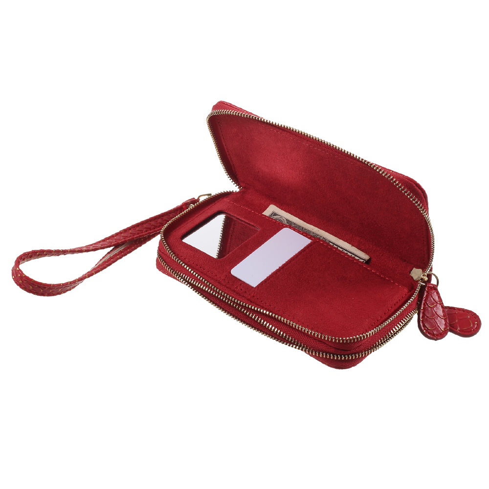 Universal Zipper Wallet Leather Cover with Strap for iPhone 6 /6s /7 - Fish Scale Texture / Red