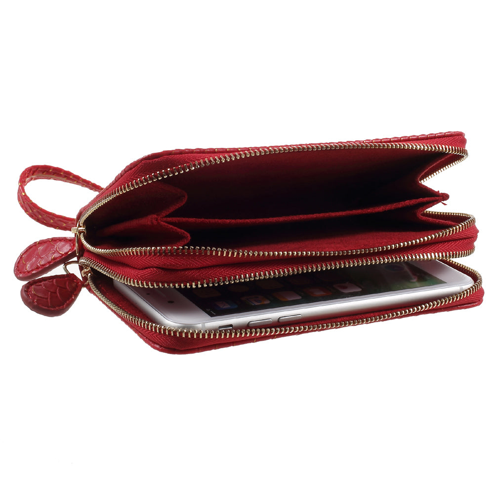 Universal Zipper Wallet Leather Cover with Strap for iPhone 6 /6s /7 - Fish Scale Texture / Red