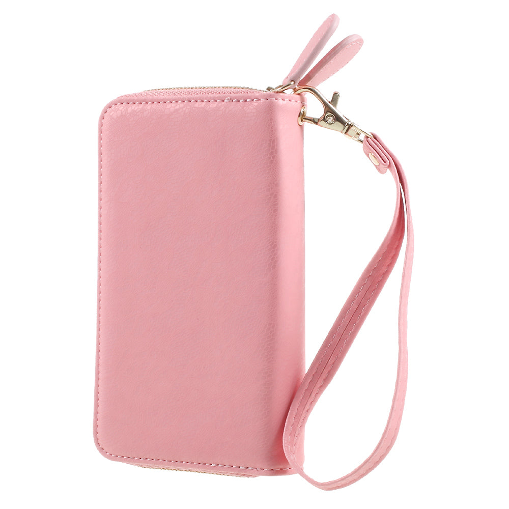 Universal Zipper Wallet Leather Case with Strap for iPhone 6 /6s /7 - Lace Patten / Pink