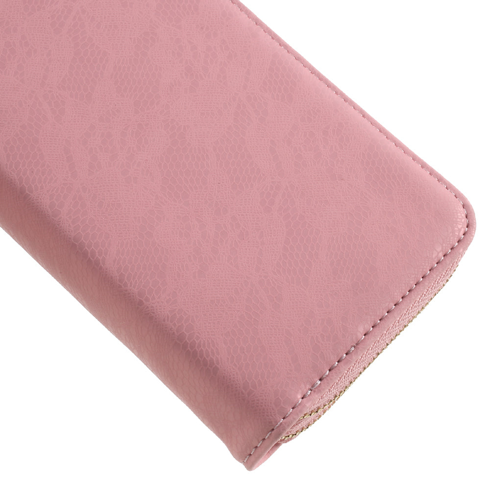 Universal Zipper Wallet Leather Case with Strap for iPhone 6 /6s /7 - Lace Patten / Pink