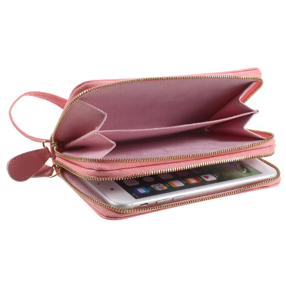 Universal Zipper Wallet Leather Case with Strap for iPhone 6 /6s /7 - Lace Patten / Pink
