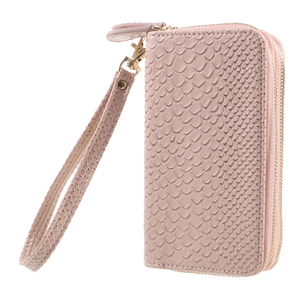 Universal Zipper Wallet Leather Casing with Strap for iPhone 6 /6s /7 - Fish Scale Texture / Pink