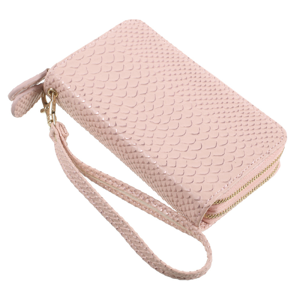 Universal Zipper Wallet Leather Casing with Strap for iPhone 6 /6s /7 - Fish Scale Texture / Pink