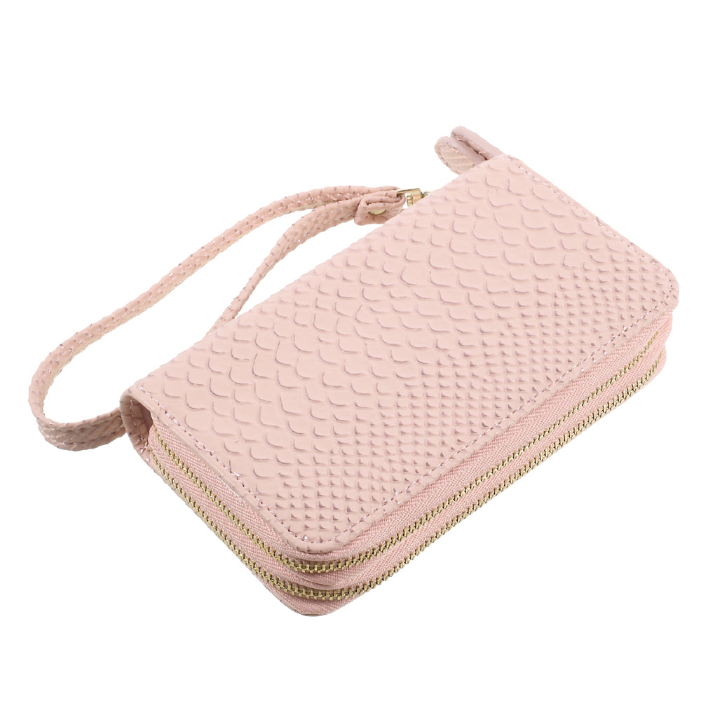 Universal Zipper Wallet Leather Casing with Strap for iPhone 6 /6s /7 - Fish Scale Texture / Pink