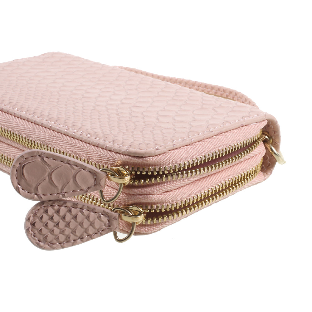 Universal Zipper Wallet Leather Casing with Strap for iPhone 6 /6s /7 - Fish Scale Texture / Pink