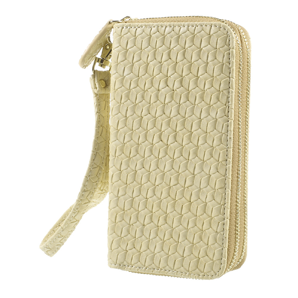 Uniqkart for iPhone 6 /6s /7 Universal Zipper Wallet Leather Case with Strap - Woven Texture / Beige