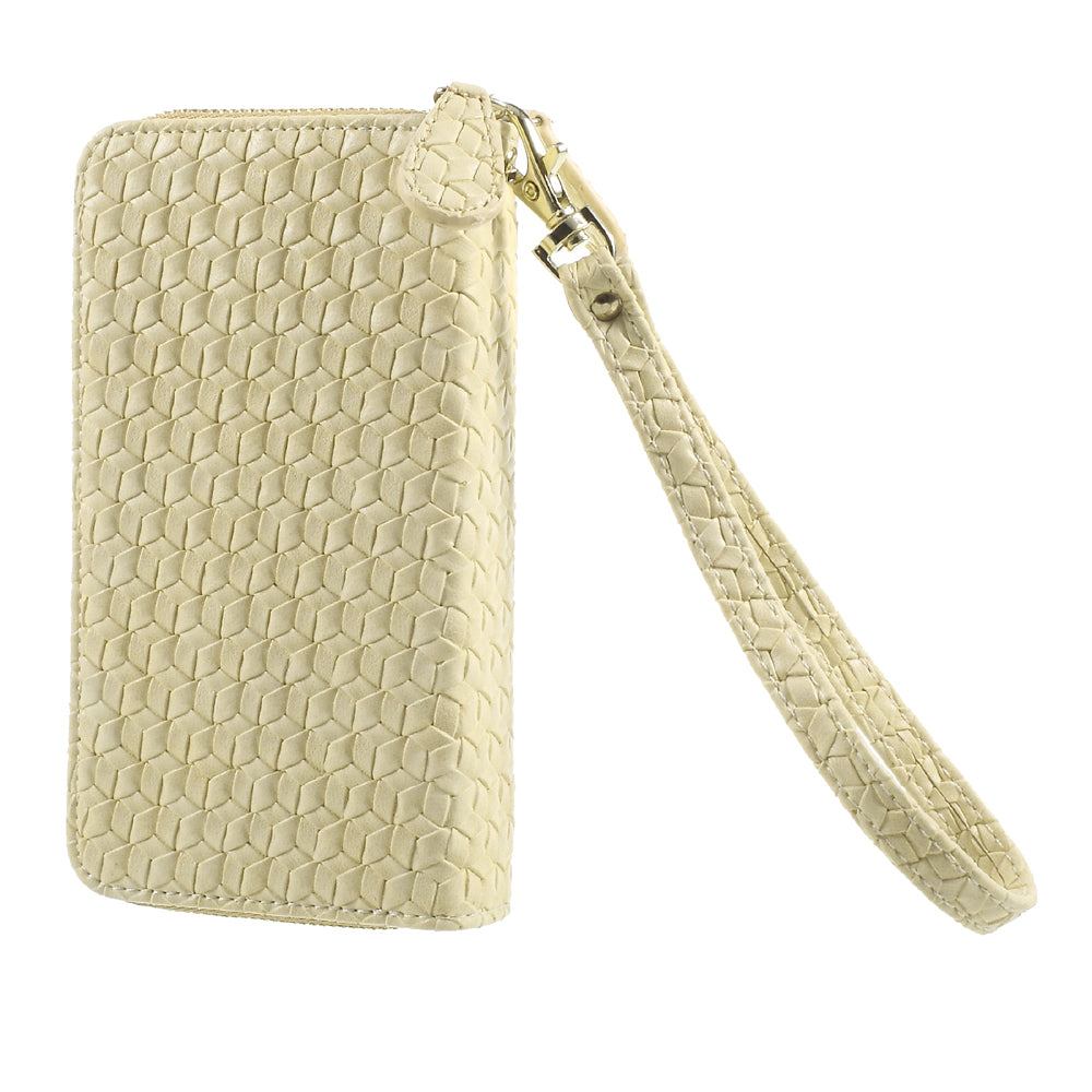 Uniqkart for iPhone 6 /6s /7 Universal Zipper Wallet Leather Case with Strap - Woven Texture / Beige