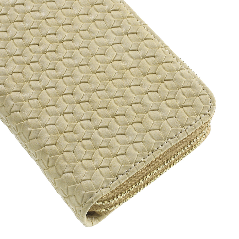 Uniqkart for iPhone 6 /6s /7 Universal Zipper Wallet Leather Case with Strap - Woven Texture / Beige