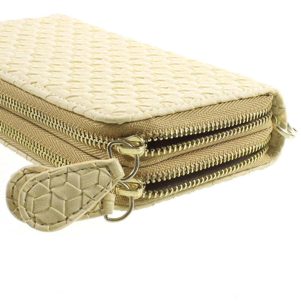 Uniqkart for iPhone 6 /6s /7 Universal Zipper Wallet Leather Case with Strap - Woven Texture / Beige