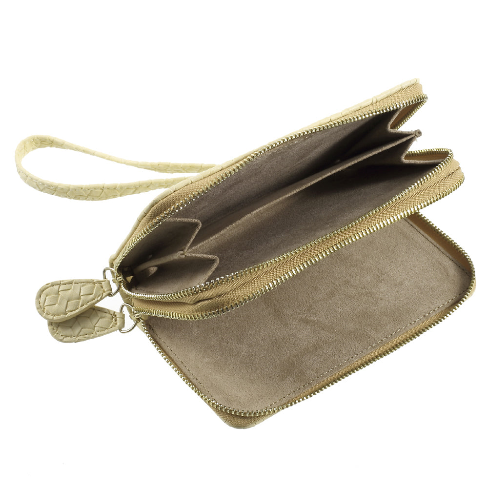 Uniqkart for iPhone 6 /6s /7 Universal Zipper Wallet Leather Case with Strap - Woven Texture / Beige