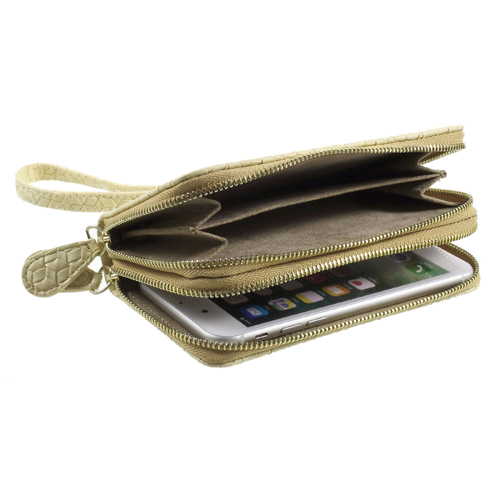 Uniqkart for iPhone 6 /6s /7 Universal Zipper Wallet Leather Case with Strap - Woven Texture / Beige