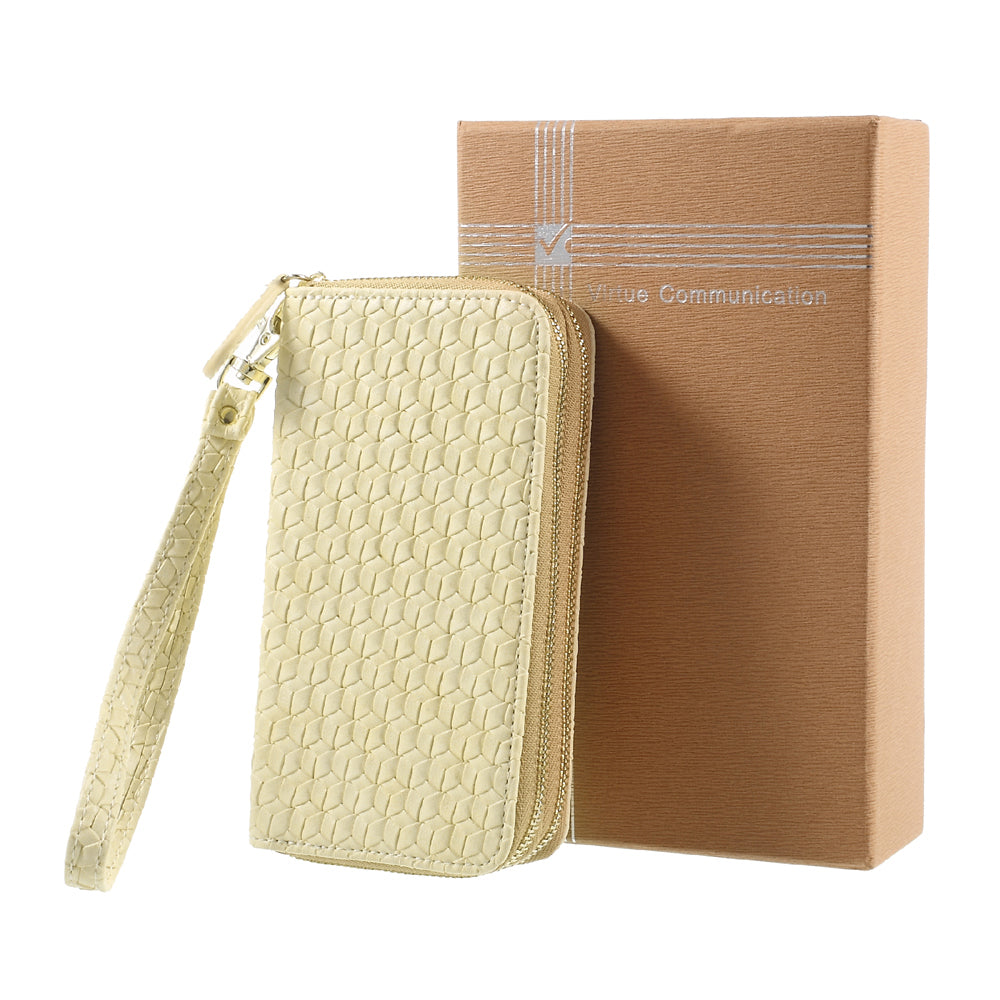 Uniqkart for iPhone 6 /6s /7 Universal Zipper Wallet Leather Case with Strap - Woven Texture / Beige