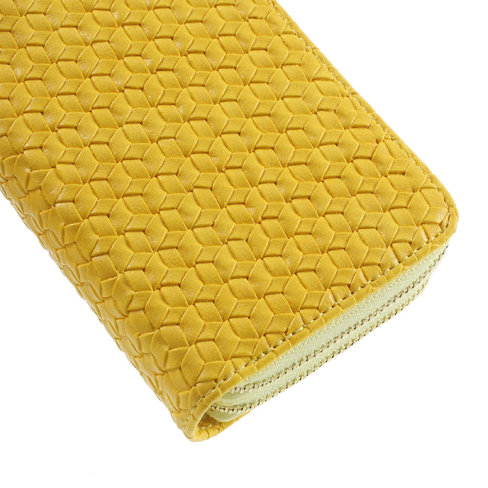 Uniqkart for iPhone 6 /6s /7 Universal Zipper Wallet Leather Phone Casing with Strap - Woven Texture / Yellow