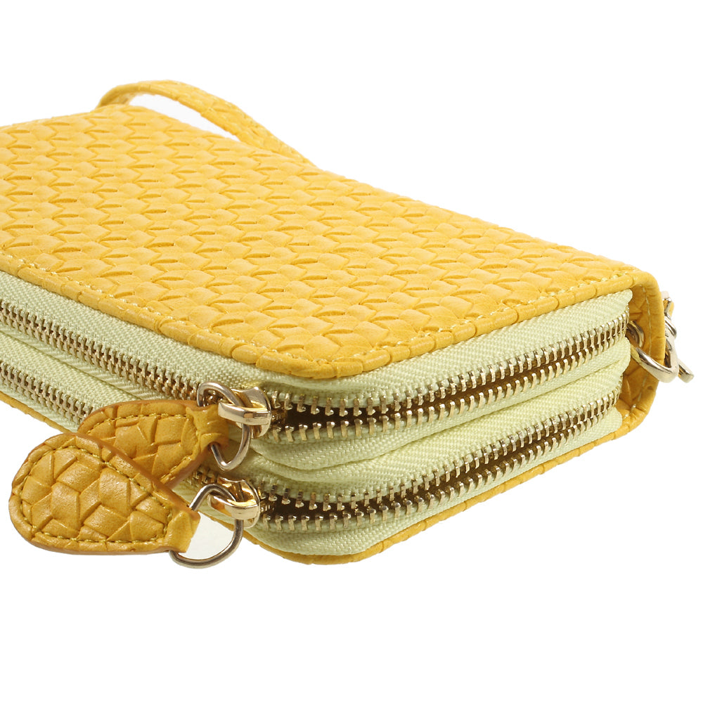 Uniqkart for iPhone 6 /6s /7 Universal Zipper Wallet Leather Phone Casing with Strap - Woven Texture / Yellow