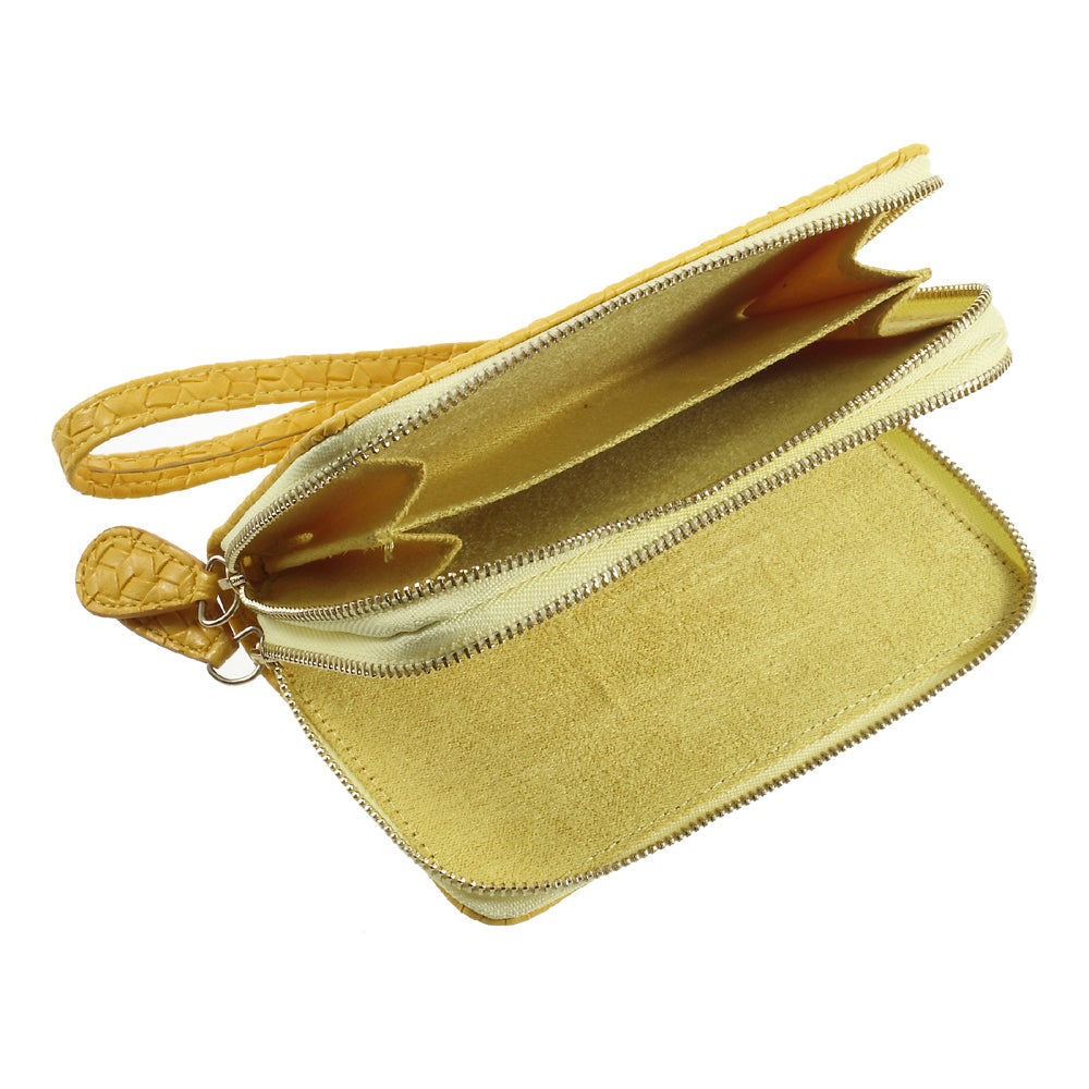 Uniqkart for iPhone 6 /6s /7 Universal Zipper Wallet Leather Phone Casing with Strap - Woven Texture / Yellow