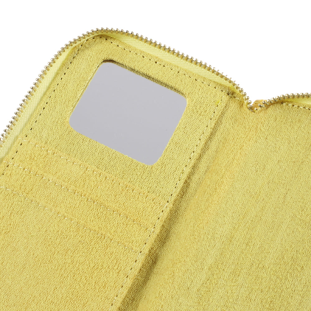Uniqkart for iPhone 6 /6s /7 Universal Zipper Wallet Leather Phone Casing with Strap - Woven Texture / Yellow