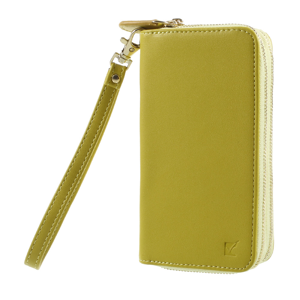 Universal Zipper Wallet Leather Phone Accessory Cover with Strap for iPhone 6 /6s /7 4.7 inch - Smooth Surface / Yellowgreen