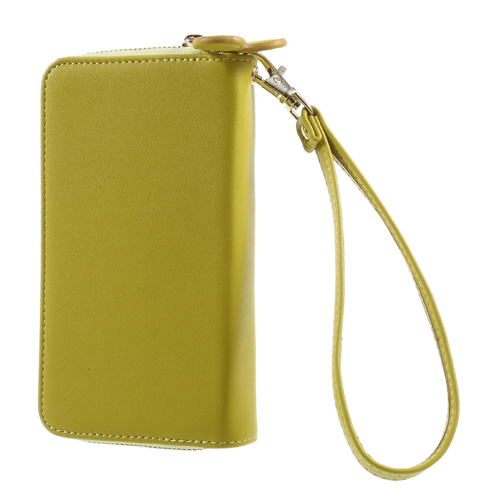 Universal Zipper Wallet Leather Phone Accessory Cover with Strap for iPhone 6 /6s /7 4.7 inch - Smooth Surface / Yellowgreen