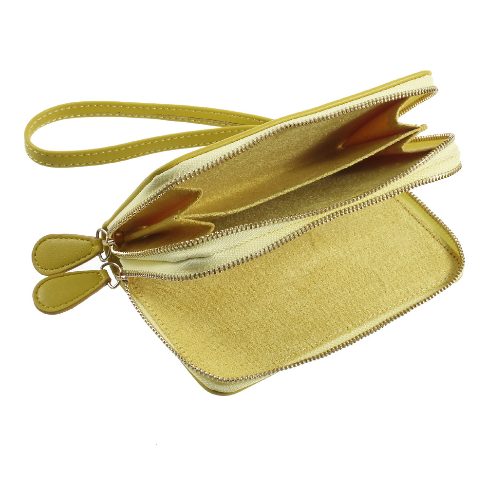 Universal Zipper Wallet Leather Phone Accessory Cover with Strap for iPhone 6 /6s /7 4.7 inch - Smooth Surface / Yellowgreen