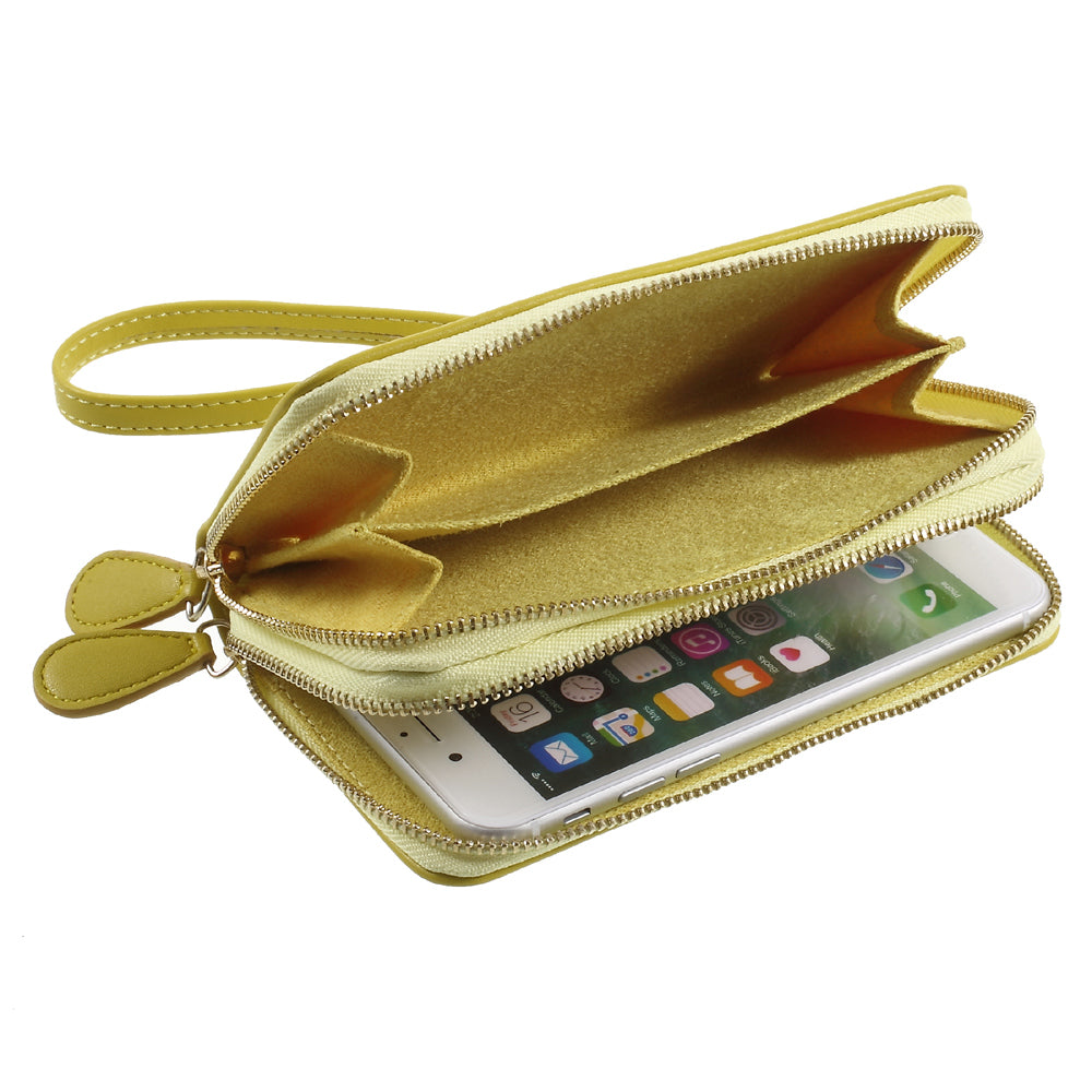 Universal Zipper Wallet Leather Phone Accessory Cover with Strap for iPhone 6 /6s /7 4.7 inch - Smooth Surface / Yellowgreen