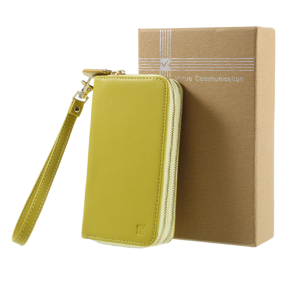 Universal Zipper Wallet Leather Phone Accessory Cover with Strap for iPhone 6 /6s /7 4.7 inch - Smooth Surface / Yellowgreen