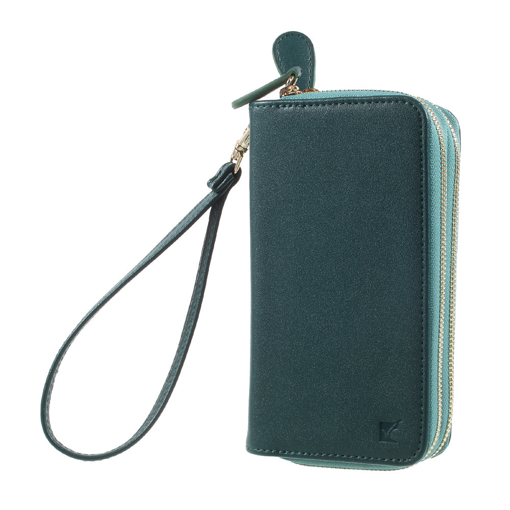 Universal Zipper Wallet Leather Phone Accessory Shell with Strap for iPhone 6 /6s /7 4.7 inch - Smooth Surface / Dark Green