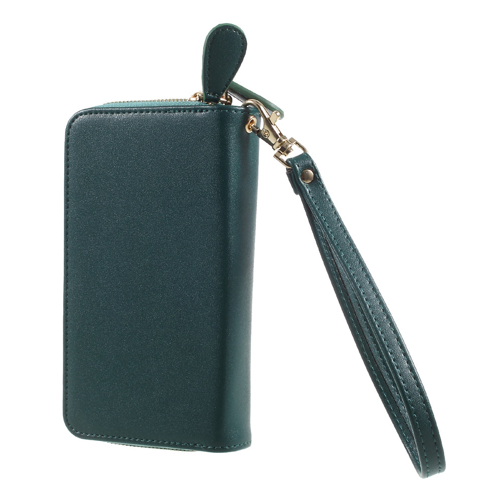 Universal Zipper Wallet Leather Phone Accessory Shell with Strap for iPhone 6 /6s /7 4.7 inch - Smooth Surface / Dark Green