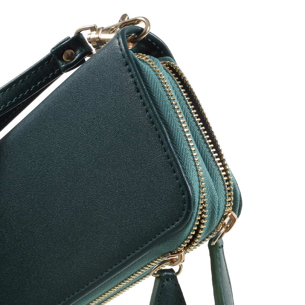 Universal Zipper Wallet Leather Phone Accessory Shell with Strap for iPhone 6 /6s /7 4.7 inch - Smooth Surface / Dark Green