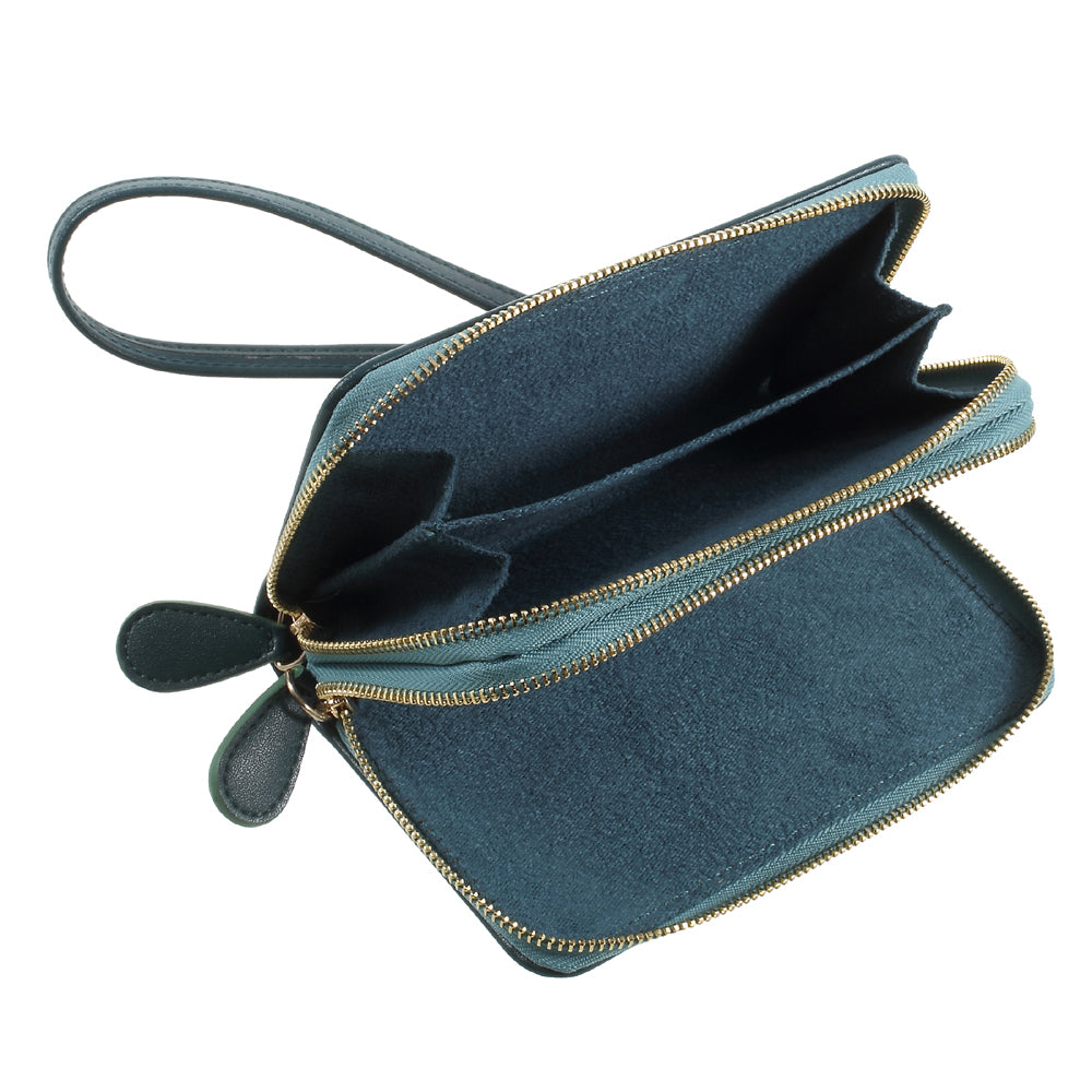 Universal Zipper Wallet Leather Phone Accessory Shell with Strap for iPhone 6 /6s /7 4.7 inch - Smooth Surface / Dark Green