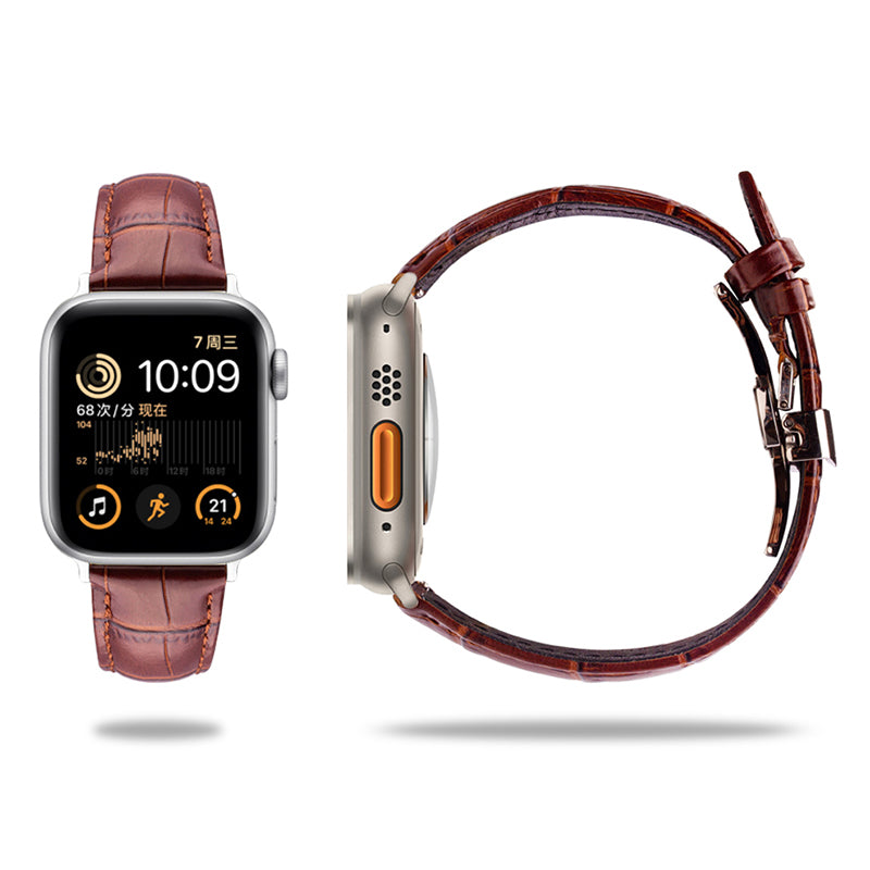 QIALINO For Apple Watch Series 8 45mm / Ultra 49mm / 7 45mm / 6 / SE / SE (2022) / 5 / 4 44mm 3 / 2 / 1 42mm Genuine Leather Watch Strap Replacement Watchband - Coffee