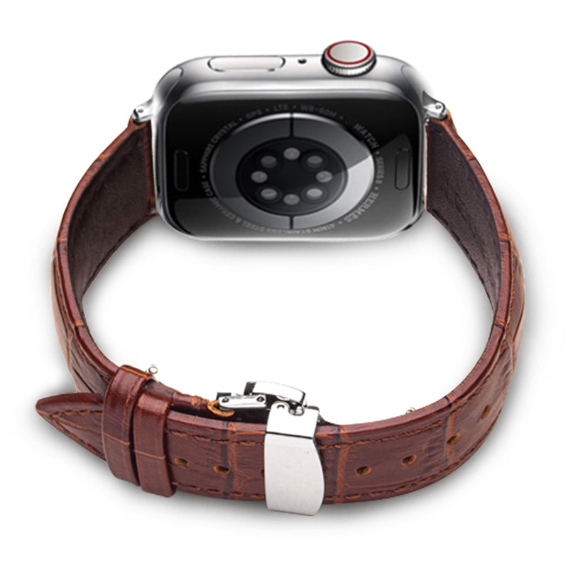 QIALINO For Apple Watch Series 8 45mm / Ultra 49mm / 7 45mm / 6 / SE / SE (2022) / 5 / 4 44mm 3 / 2 / 1 42mm Genuine Leather Watch Strap Replacement Watchband - Coffee