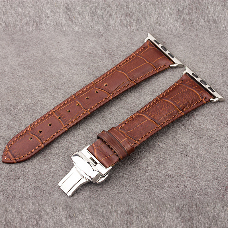 QIALINO For Apple Watch Series 8 45mm / Ultra 49mm / 7 45mm / 6 / SE / SE (2022) / 5 / 4 44mm 3 / 2 / 1 42mm Genuine Leather Watch Strap Replacement Watchband - Brown