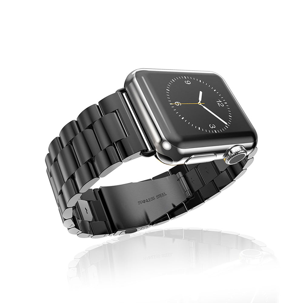 XINCUCO For Apple Watch Ultra 49mm / Series 8 45mm / 7 45mm / Series 6 / SE 44mm / SE (2022) 44mm / 5 / 4 44mm / Series 3 / 2 / 1 42mm Three Bead Series Stainless Steel Watch Strap - Black