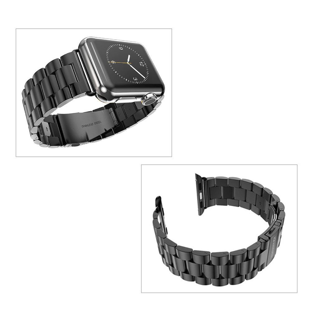 XINCUCO For Apple Watch Ultra 49mm / Series 8 45mm / 7 45mm / Series 6 / SE 44mm / SE (2022) 44mm / 5 / 4 44mm / Series 3 / 2 / 1 42mm Three Bead Series Stainless Steel Watch Strap - Black