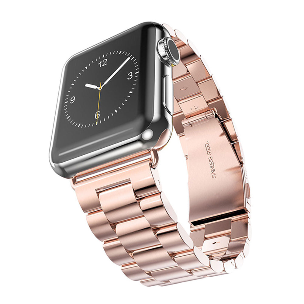 XINCUCO For Apple Watch Ultra 49mm / Series 8 45mm / 7 45mm / Series 6 / SE 44 / SE (2022) 44mm / 5 / 4 44mm / Series 3 / 2 / 1 42mm Three Bead Series Stainless Steel Watch Strap - Rose Gold