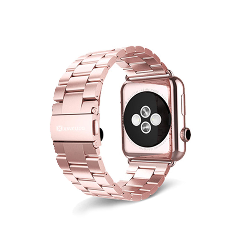 XINCUCO For Apple Watch Ultra 49mm / Series 8 45mm / 7 45mm / Series 6 / SE 44 / SE (2022) 44mm / 5 / 4 44mm / Series 3 / 2 / 1 42mm Three Bead Series Stainless Steel Watch Strap - Rose Gold