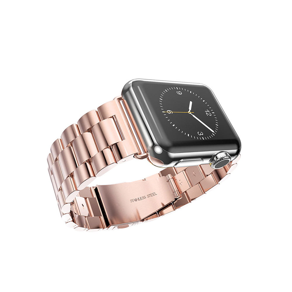 XINCUCO For Apple Watch Ultra 49mm / Series 8 45mm / 7 45mm / Series 6 / SE 44 / SE (2022) 44mm / 5 / 4 44mm / Series 3 / 2 / 1 42mm Three Bead Series Stainless Steel Watch Strap - Rose Gold