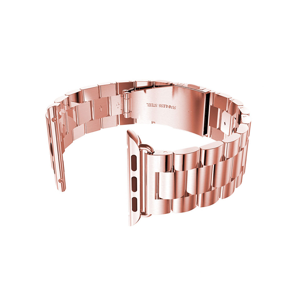XINCUCO For Apple Watch Ultra 49mm / Series 8 45mm / 7 45mm / Series 6 / SE 44 / SE (2022) 44mm / 5 / 4 44mm / Series 3 / 2 / 1 42mm Three Bead Series Stainless Steel Watch Strap - Rose Gold