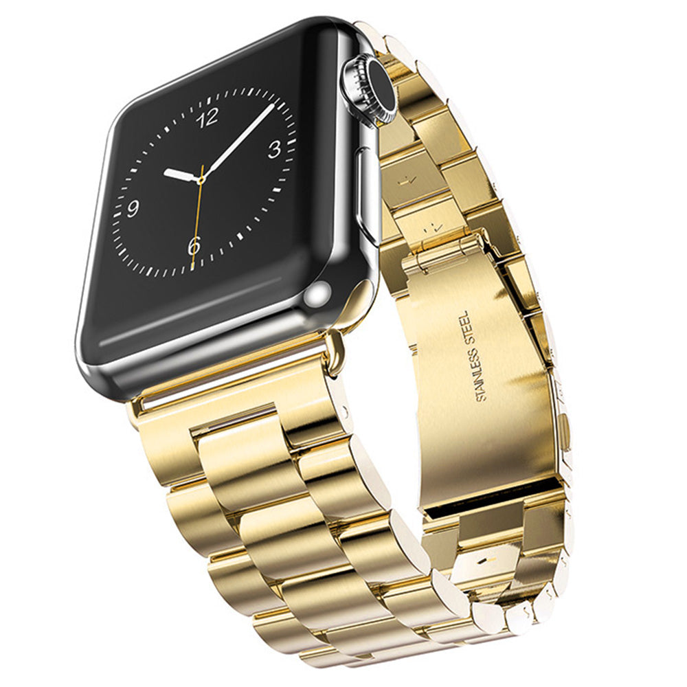 XINCUCO For Apple Watch Ultra 49mm / Series 8 45mm / 7 45mm / Series 6 / SE / SE (2022) 44mm / 5 / 4 44mm / Series 3 / 2 / 1 42mm Three Bead Series Stainless Steel Watch Strap - Gold