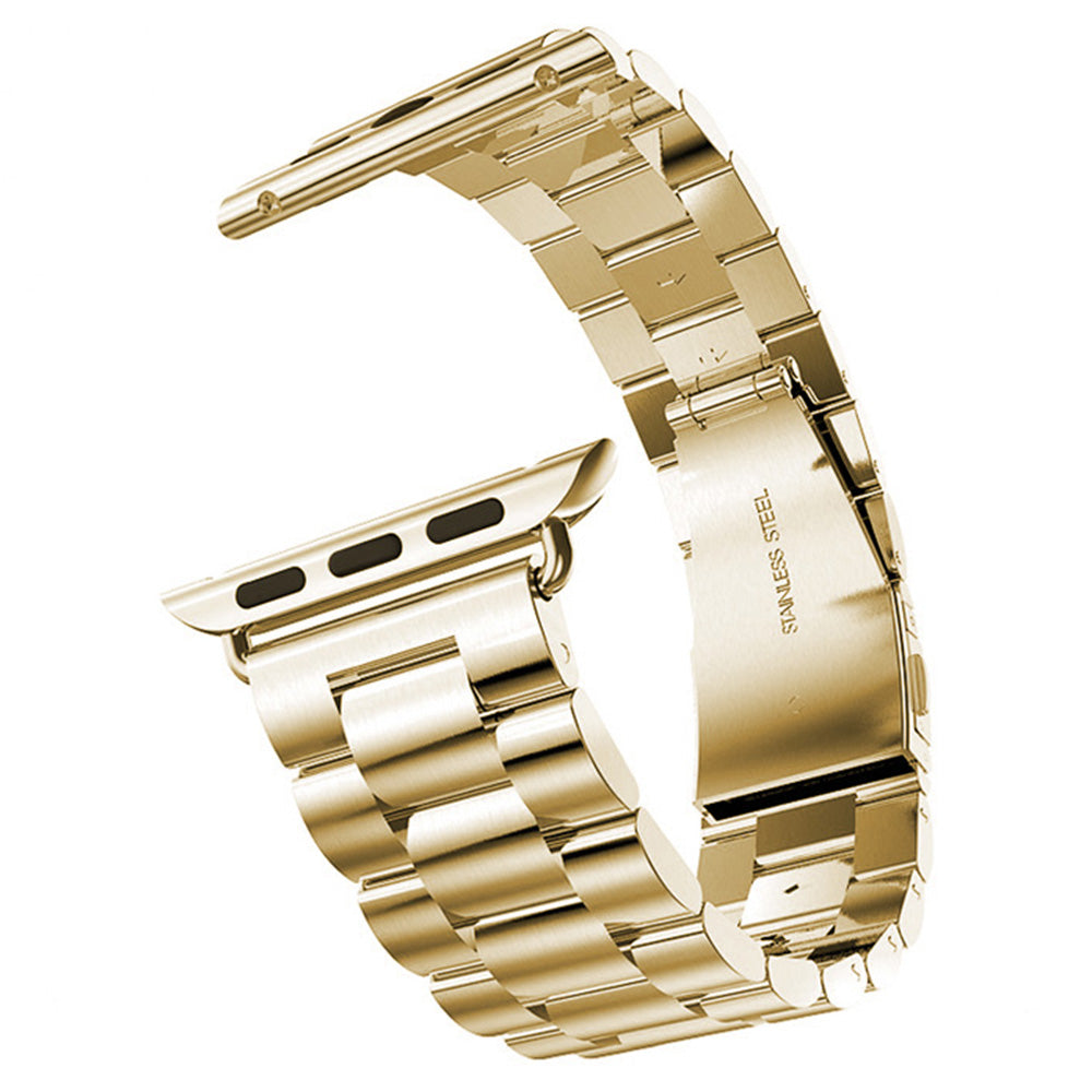 XINCUCO For Apple Watch Ultra 49mm / Series 8 45mm / 7 45mm / Series 6 / SE / SE (2022) 44mm / 5 / 4 44mm / Series 3 / 2 / 1 42mm Three Bead Series Stainless Steel Watch Strap - Gold