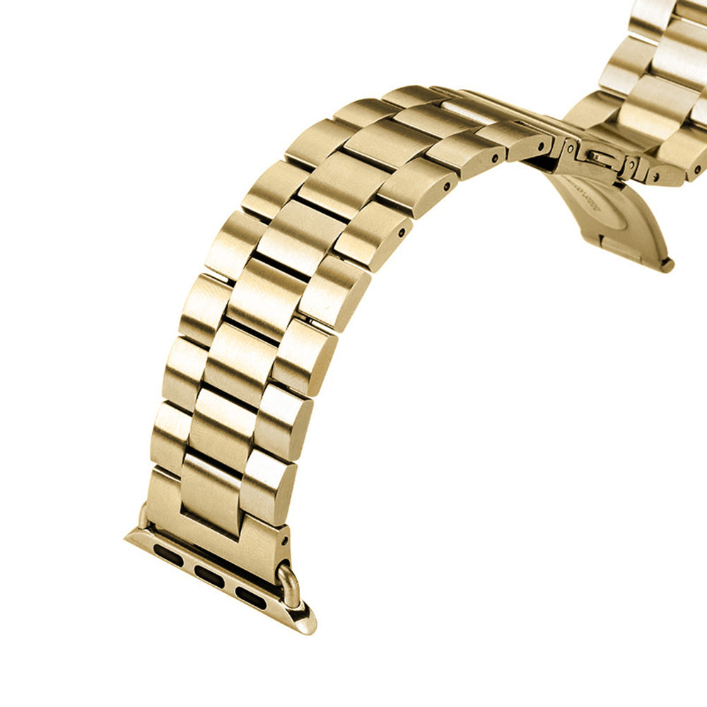 XINCUCO For Apple Watch Ultra 49mm / Series 8 45mm / 7 45mm / Series 6 / SE / SE (2022) 44mm / 5 / 4 44mm / Series 3 / 2 / 1 42mm Three Bead Series Stainless Steel Watch Strap - Gold